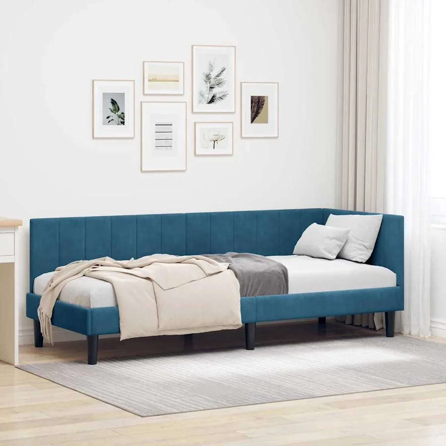 Cadre de lit d'angle Bleu 80 cm x 200 cm Velours