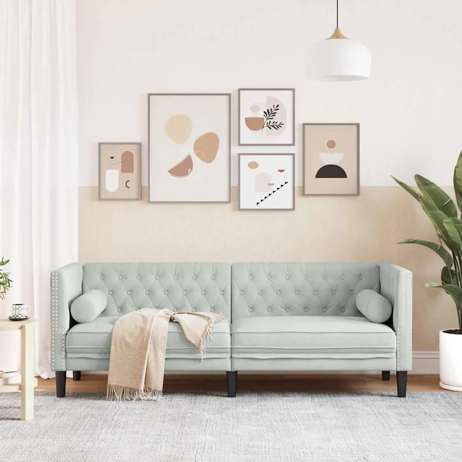 Canapé Gris clair 194 x 74,5 x 70,5 cm Velours - 3