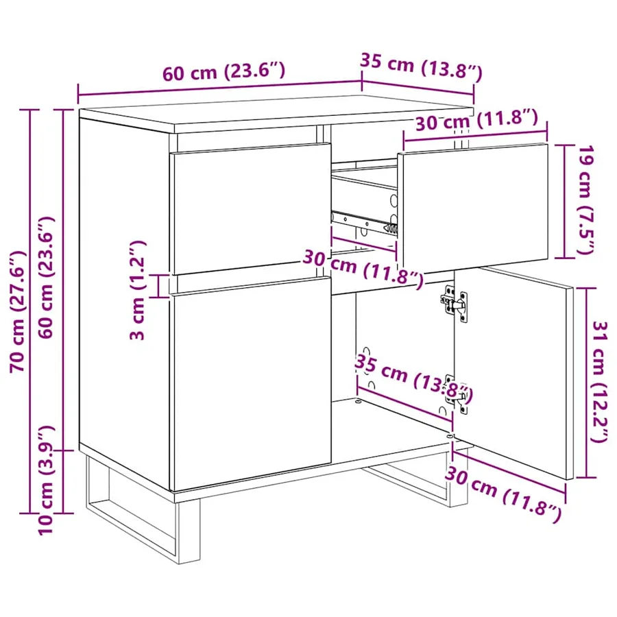 Buffet Chêne noir 60 x 35 x 70 cm Bois d'ingénierie et fer - 16