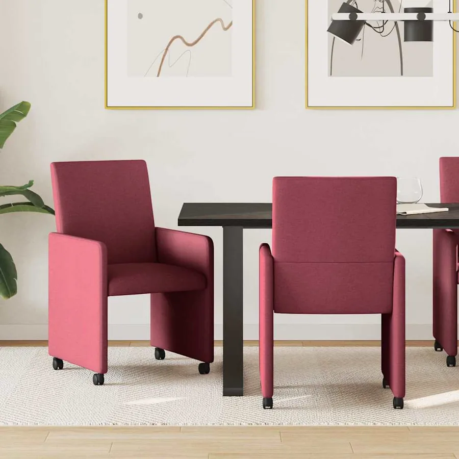 Chaises de Salle à Manger avec Roues 2 pcs Bordeaux tissu