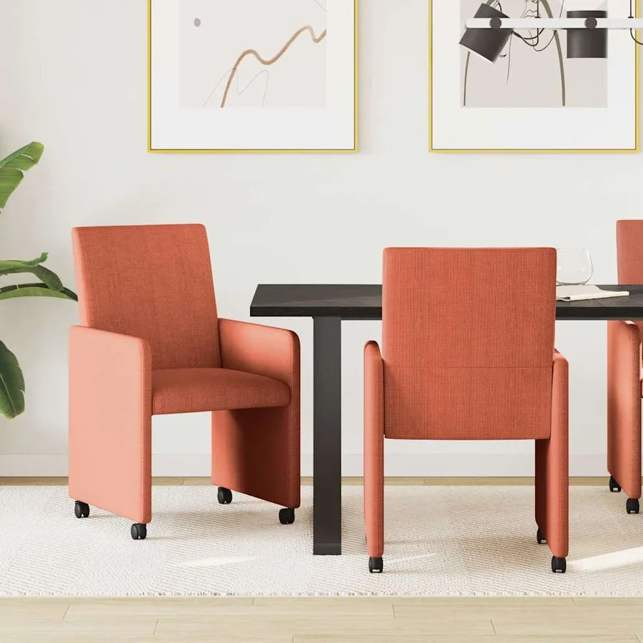 Chaises de Salle à Manger avec Roues 2 pcs Rouge orange