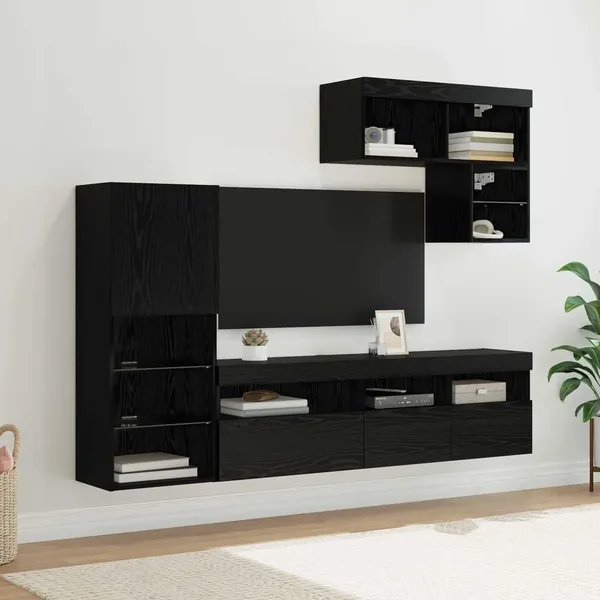 Meubles TV muraux 6 pcs Chêne noir Bois d'ingénierie