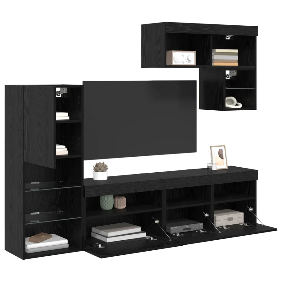 Meubles TV muraux 6 pcs Chêne noir Bois d'ingénierie - 3