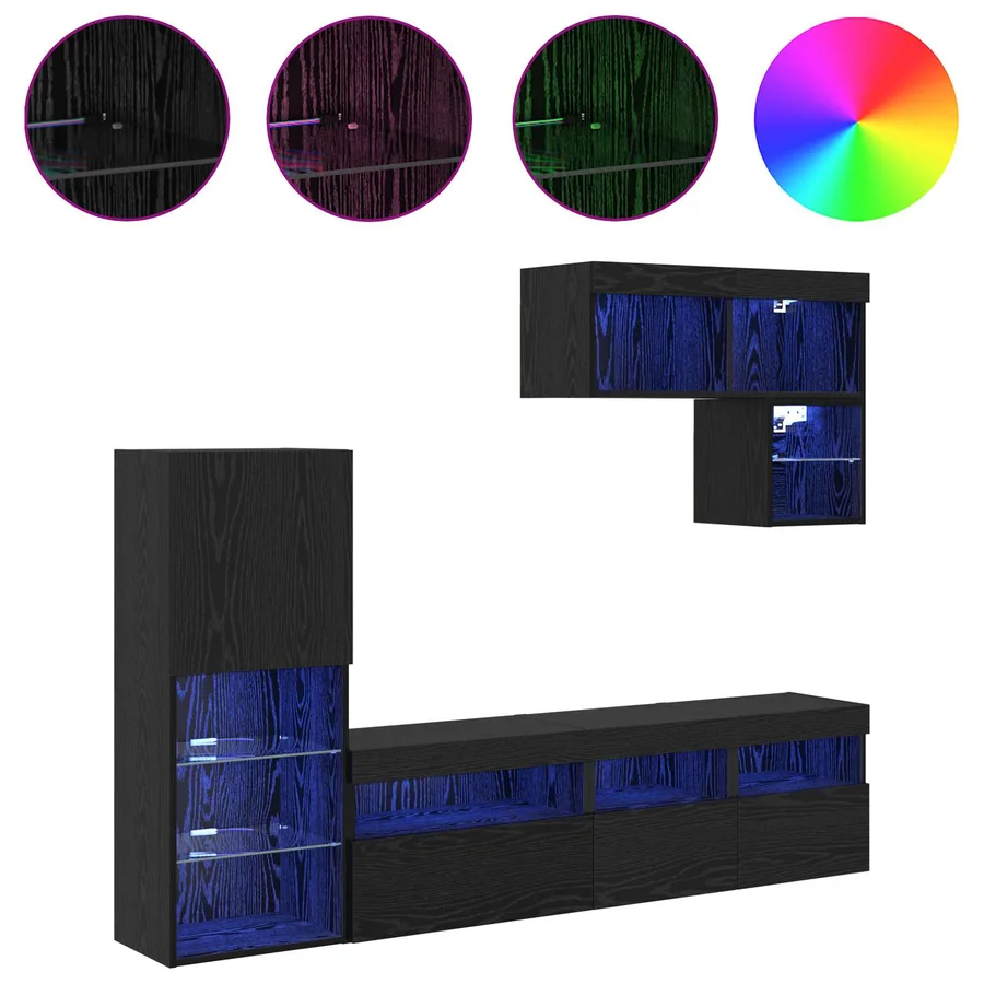 Meubles TV muraux 6 pcs Chêne noir Bois d'ingénierie - 4