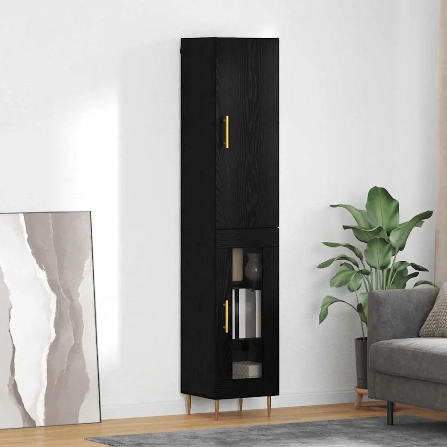 Haut Armoire 2 pcs Chêne noir Bois d'ingénierie