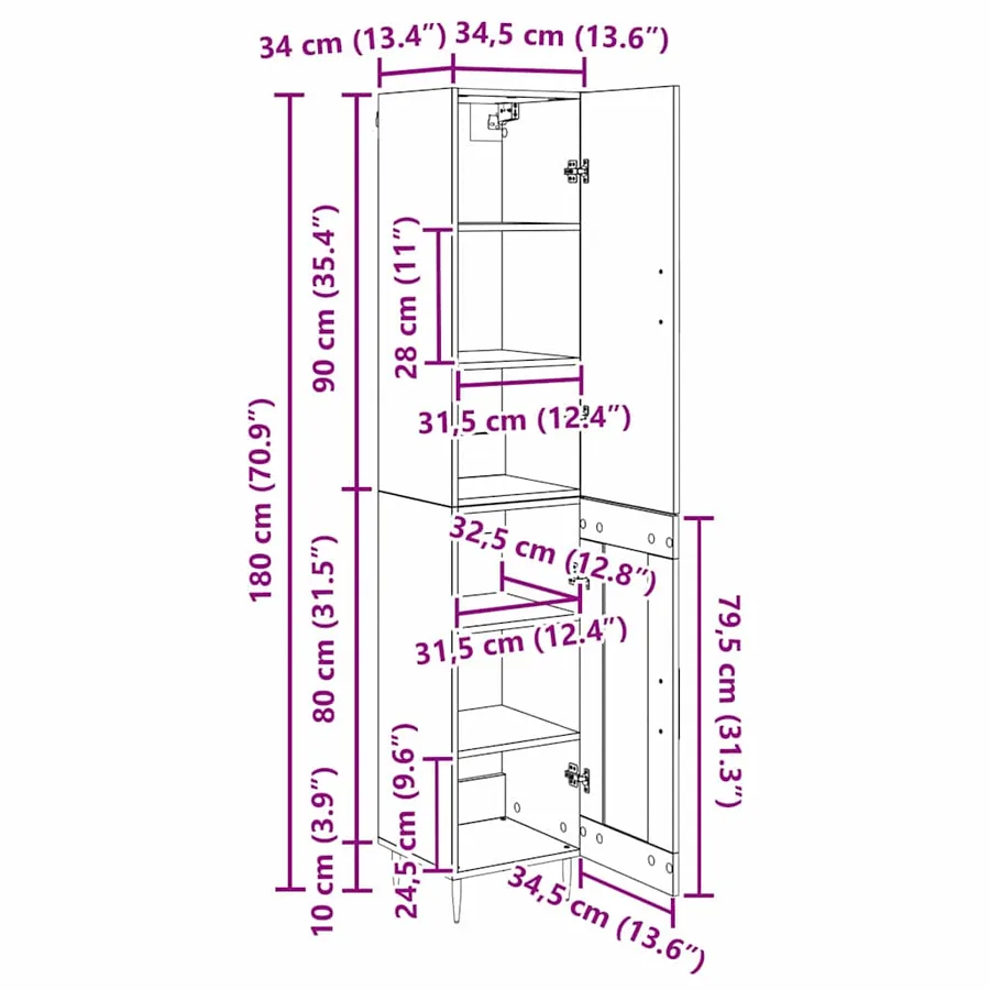 Haut Armoire 2 pcs Chêne noir Bois d'ingénierie - 14