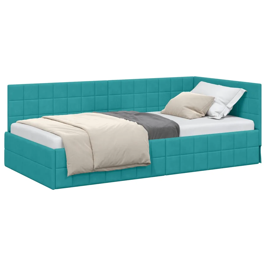 Cadre de lit d'angle Turquoise 90 cm x 190 cm Velours - 2