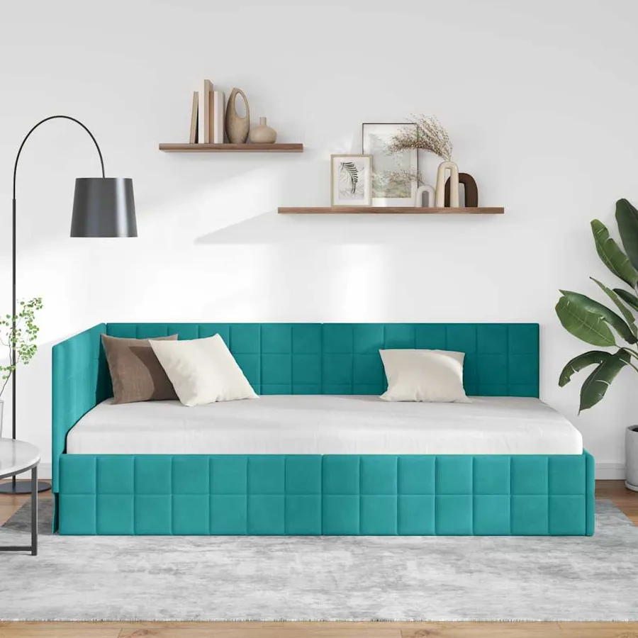 Cadre de lit d'angle Turquoise 90 cm x 190 cm Velours - 3