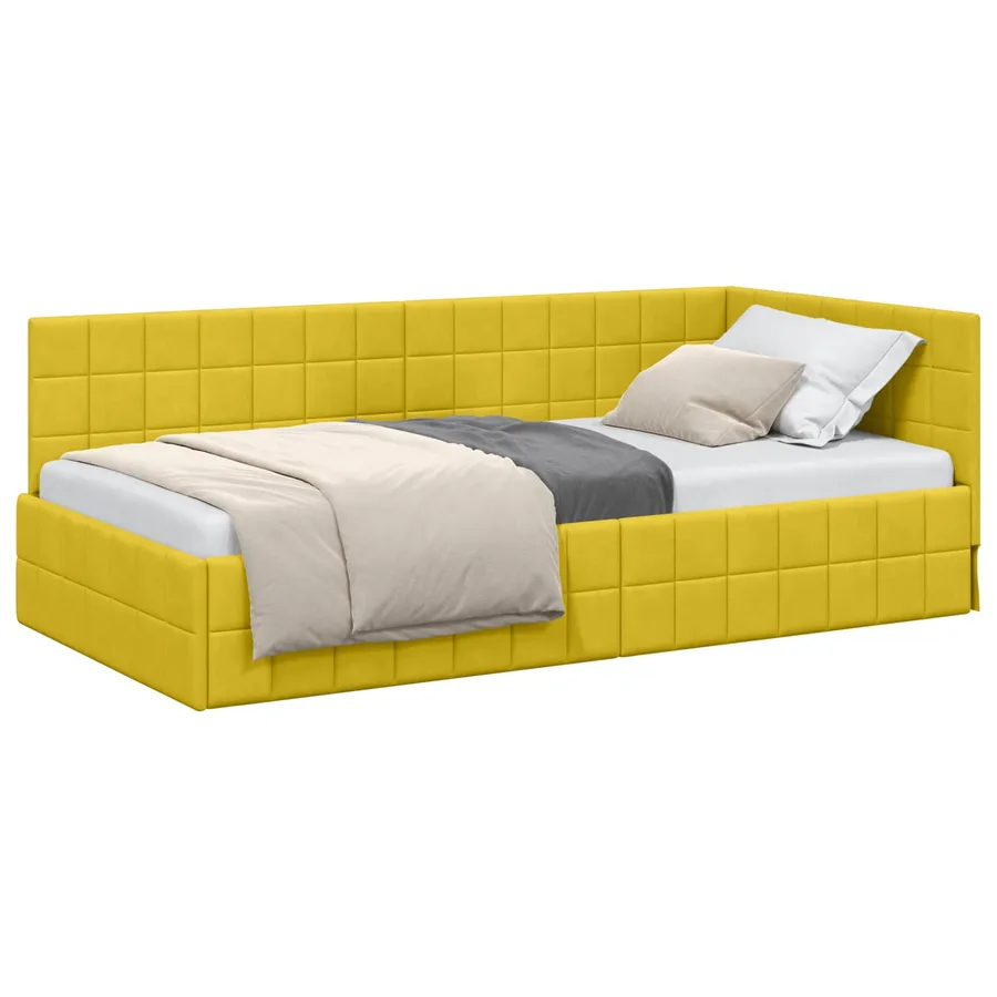 Cadre de lit d'angle Jaune 90 cm x 190 cm Velours - 2