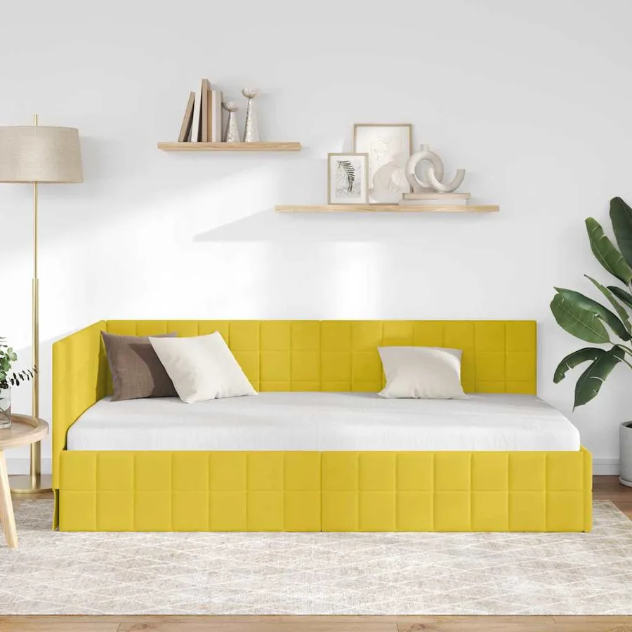 Cadre de lit d'angle Jaune 90 cm x 190 cm Velours - 3