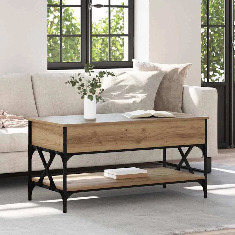 Table basse Chêne artisanal 100 x 50 x 50 cm Bois d'ingénierie