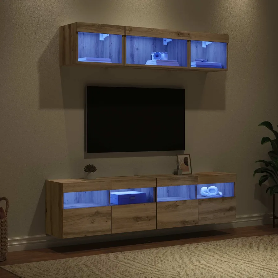 Unités murales TV avec LED 5 pcs Chêne artisanal - 5