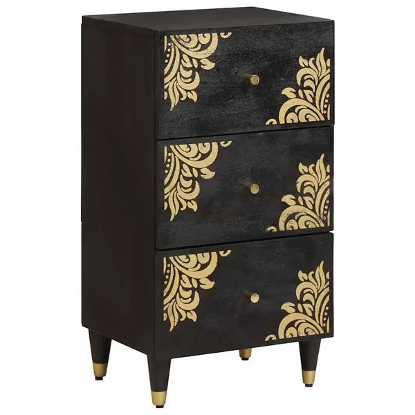 Buffet avec tiroir Noir 40 x 33 x 75 cm Bois de mangue massif