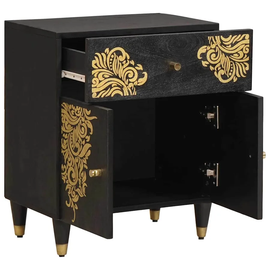 Cabinet de chevet avec porte avec tiroir Noir 50 x 33 x 60 cm - 2