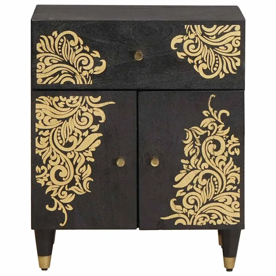 Cabinet de chevet avec porte avec tiroir Noir 50 x 33 x 60 cm - 3