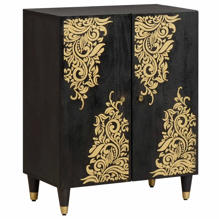 Buffet Noir 60 x 33 x 75 cm Bois de mangue massif