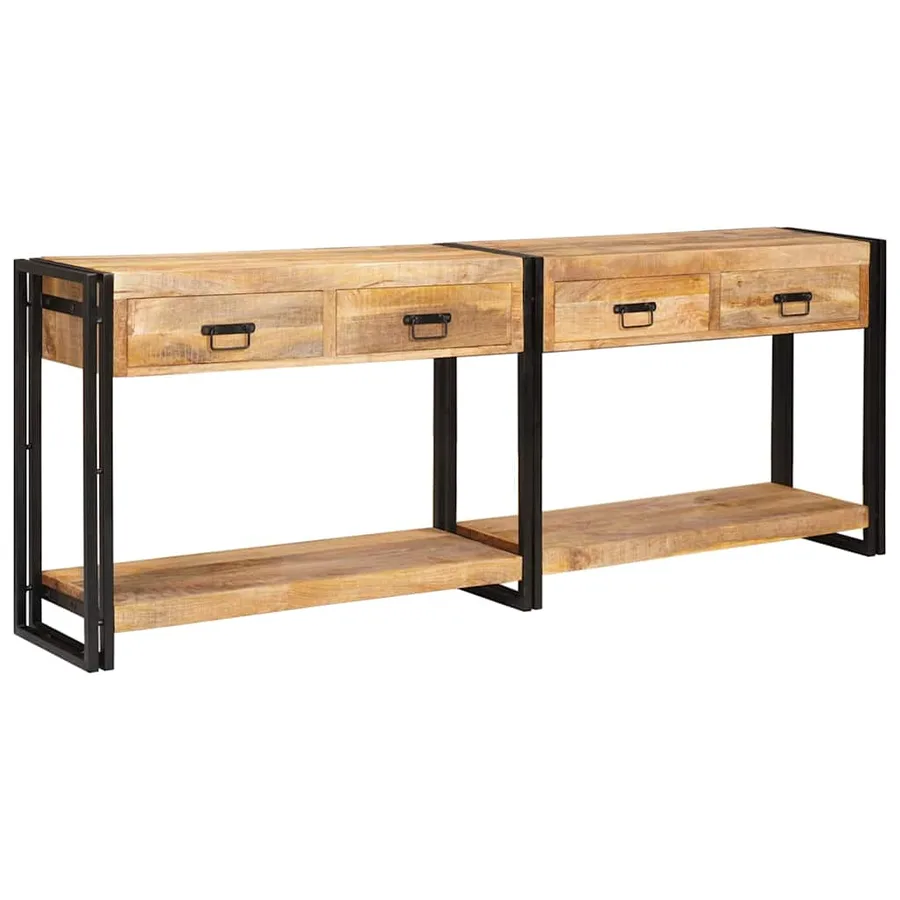 Tables console avec tiroir 2 pcs Marron Bois de mangue massif - 3