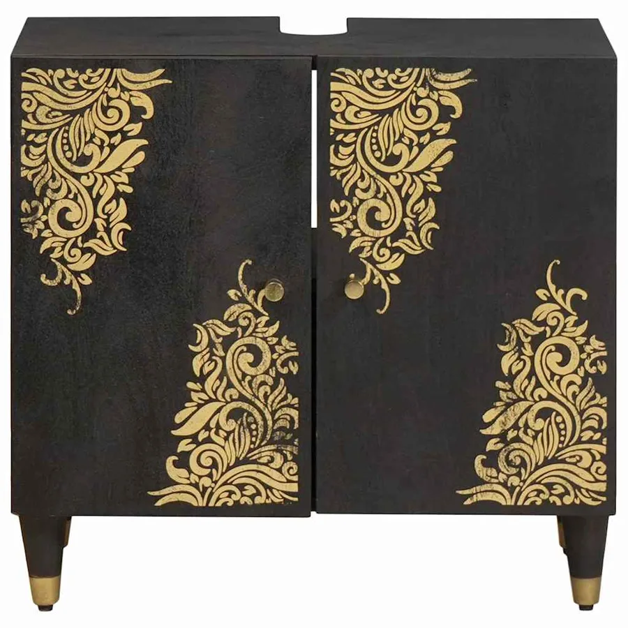 Armoire d'évier Noir 62 x 33 x 58 cm Bois de mangue massif - 3