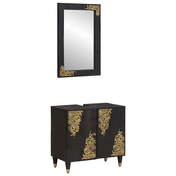 Ensemble de Meubles de Salle de Bain Montage mural 2 pcs Noir