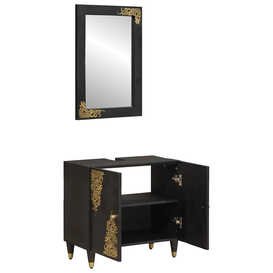 Ensemble de Meubles de Salle de Bain Montage mural 2 pcs Noir - 2
