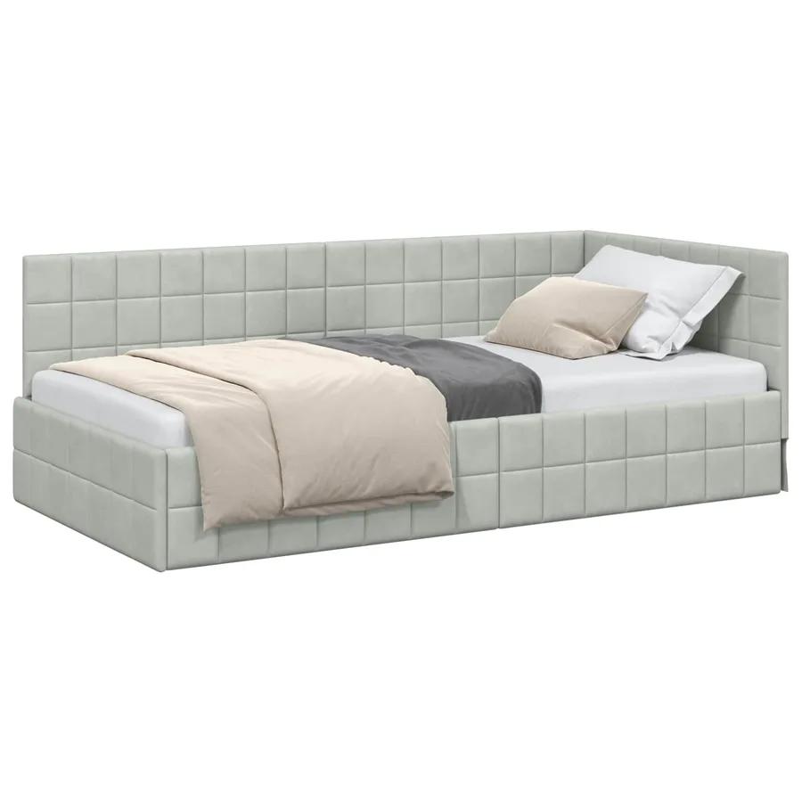 Cadre de lit d'angle Gris clair 90 cm x 190 cm Velours - 2