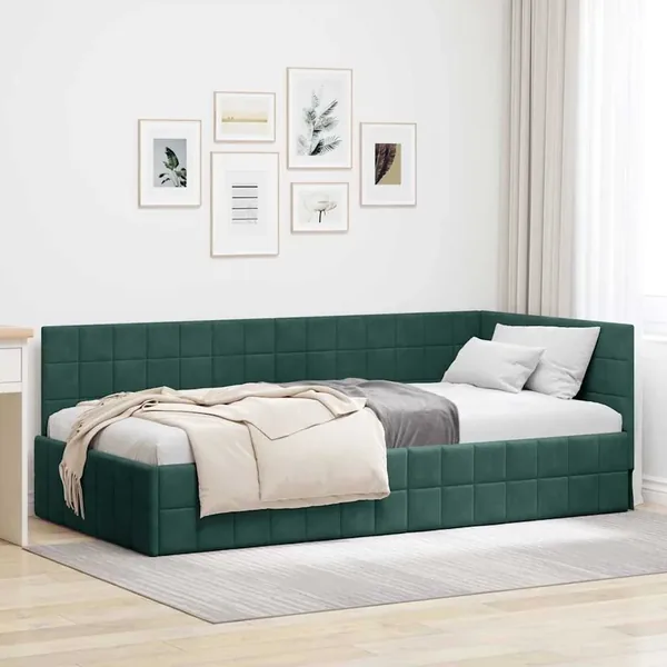 Cadre de lit d'angle Vert foncé 90 cm x 200 cm Velours