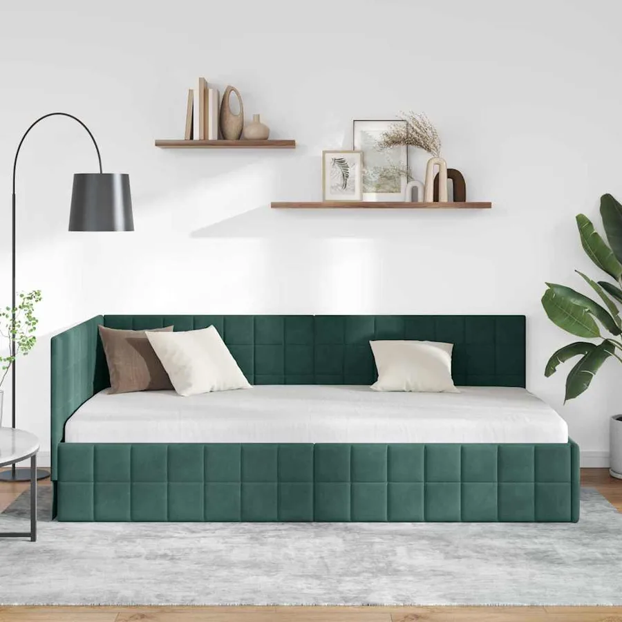 Cadre de lit d'angle Vert foncé 90 cm x 200 cm Velours - 3