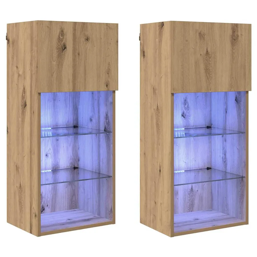Meubles TV muraux 2 pcs Chêne artisanal Bois d'ingénierie - 2