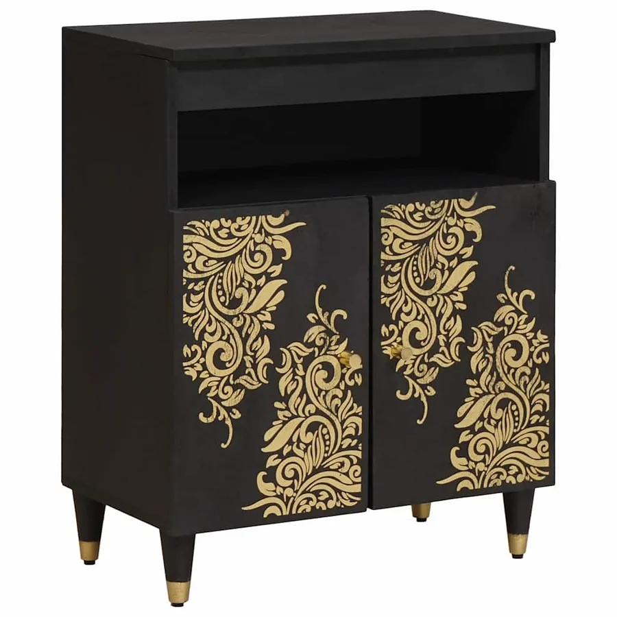 Buffet avec étagère Noir 60 x 33 x 75 cm Bois de mangue massif
