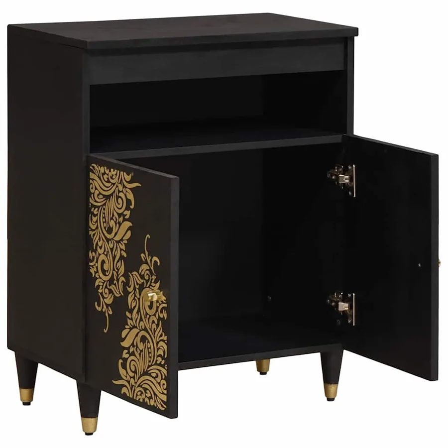 Buffet avec étagère Noir 60 x 33 x 75 cm Bois de mangue massif - 2