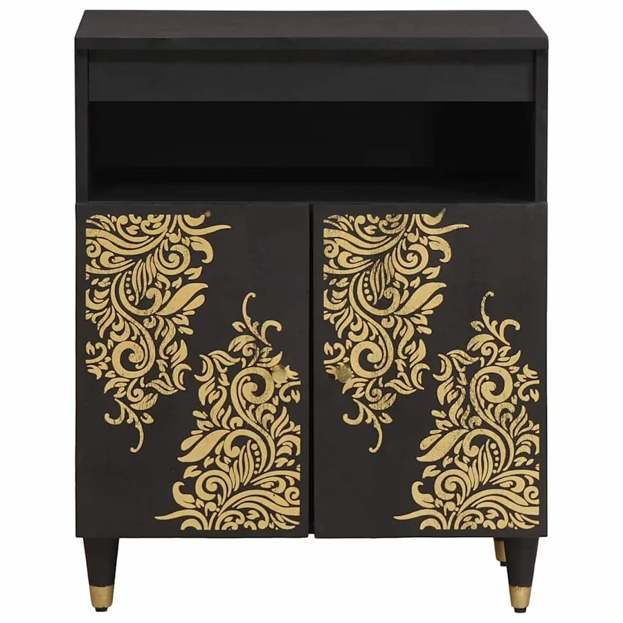 Buffet avec étagère Noir 60 x 33 x 75 cm Bois de mangue massif - 3