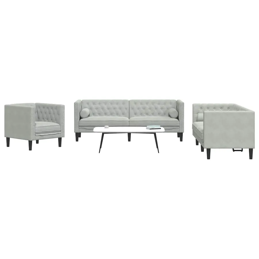 Canapé de salon 3 pcs Gris clair 194 x 74,5 x 70,5 cm Velours - 3