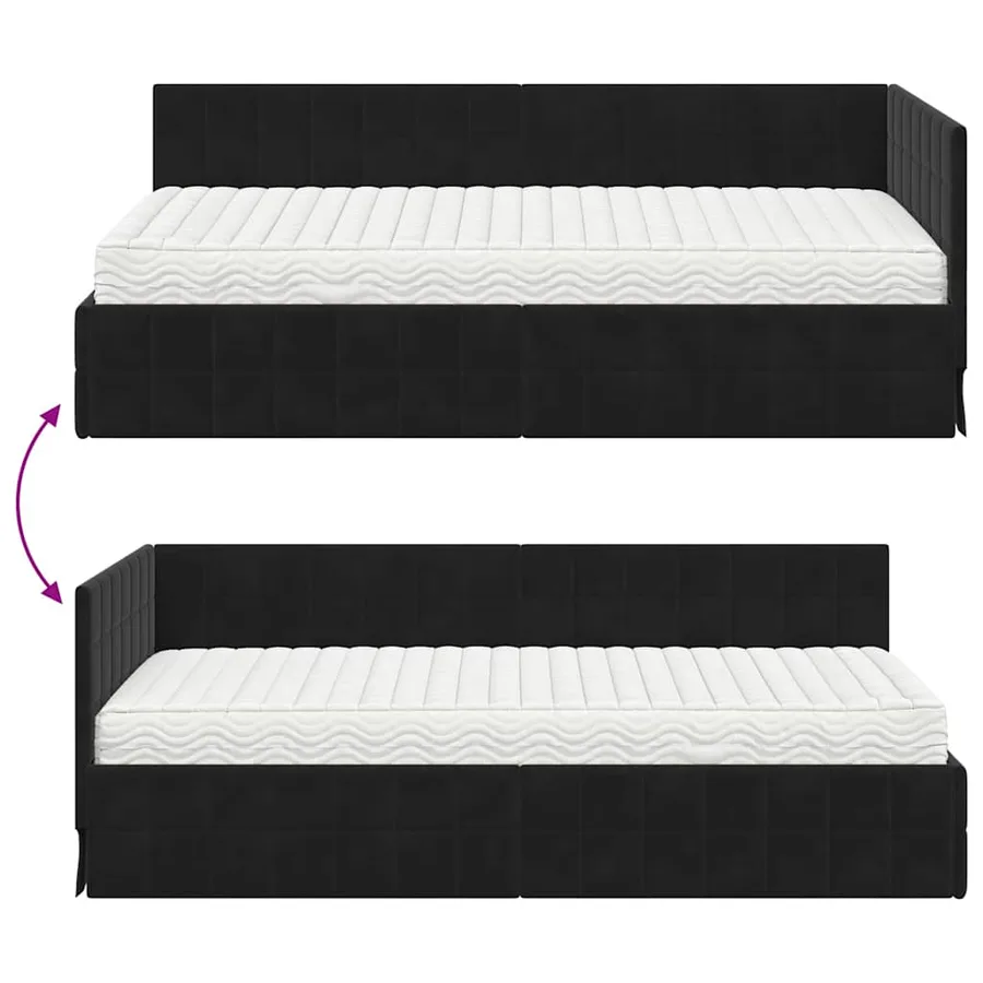 Cadre de lit d'angle avec matelas 2 pcs Noir Velours - 12