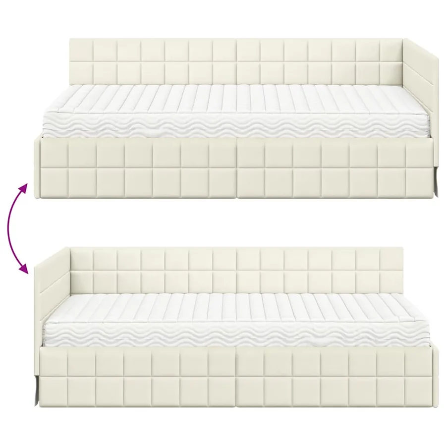 Cadre de lit d'angle avec matelas 2 pcs Crème Velours - 12