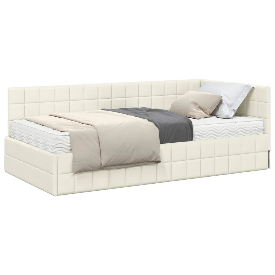 Cadre de lit d'angle avec matelas 2 pcs Crème Velours - 2