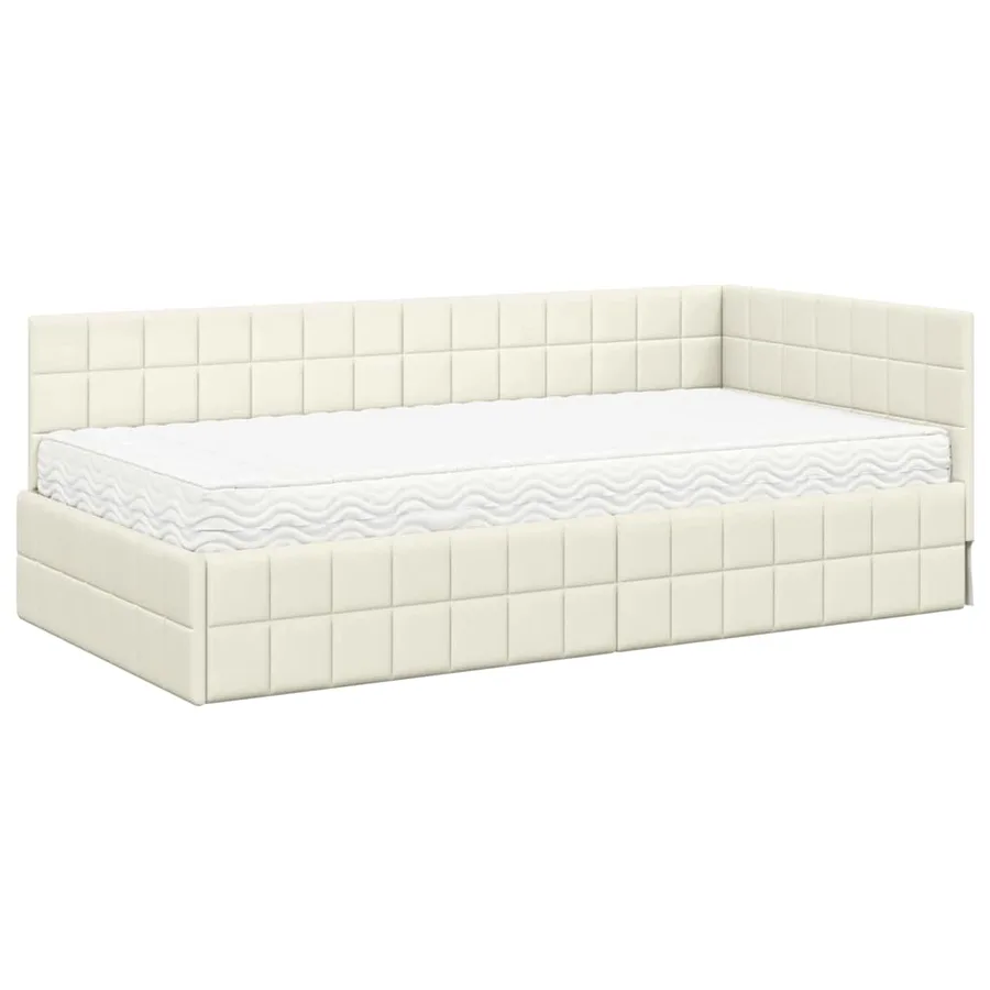 Cadre de lit d'angle avec matelas 2 pcs Crème Velours - 4