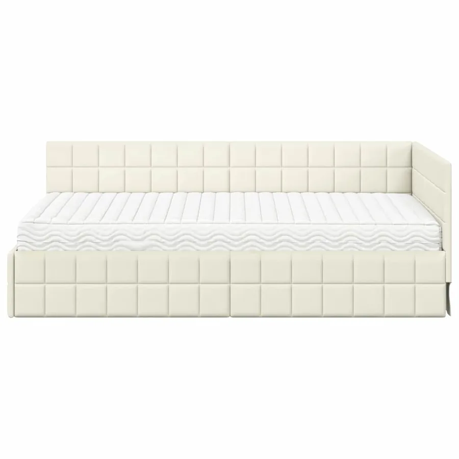 Cadre de lit d'angle avec matelas 2 pcs Crème Velours - 5