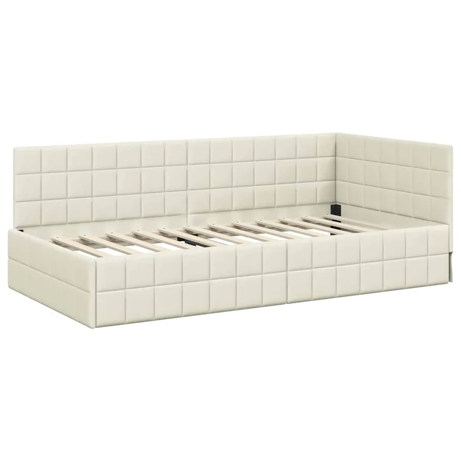 Cadre de lit d'angle avec matelas 2 pcs Crème Velours - 6