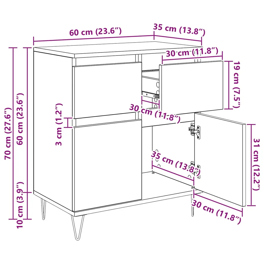 Buffet Chêne noir 60 x 35 x 70 cm Bois d'ingénierie et fer - 14
