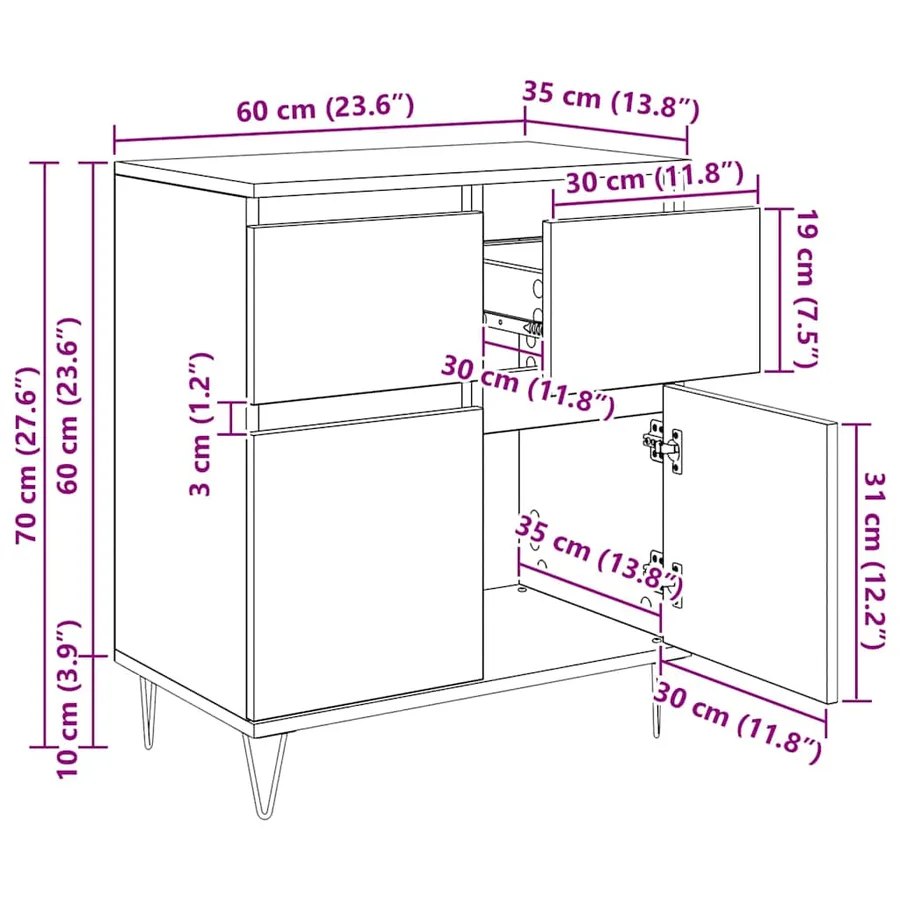 Buffet Chêne noir 60 x 35 x 70 cm Bois d'ingénierie et fer - 16