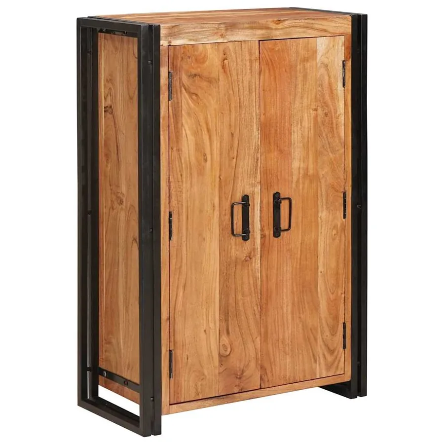 Highboard avec portes Marron Bois d'acacia massif et métal
