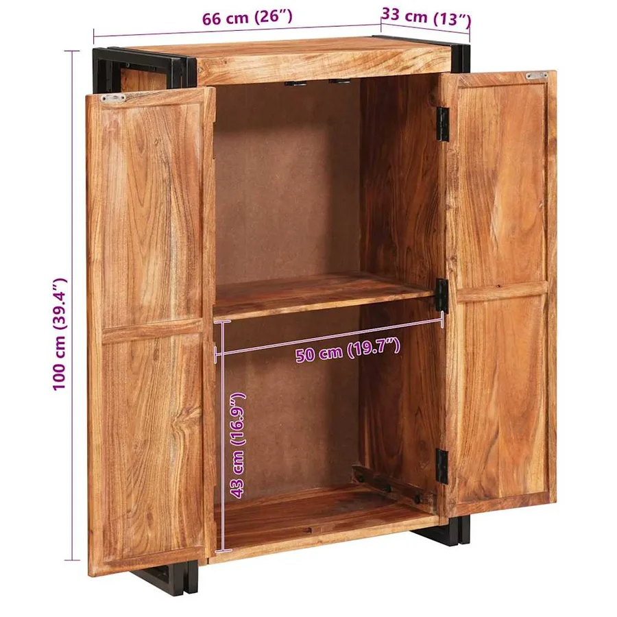 Highboard avec portes Marron Bois d'acacia massif et métal - 12
