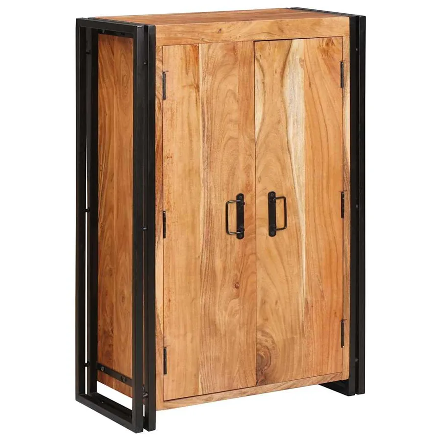 Highboard avec portes Marron Bois d'acacia massif et métal - 2