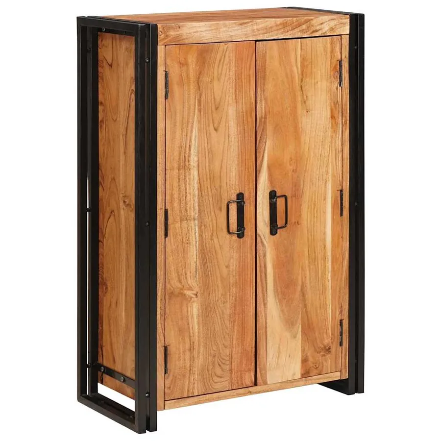 Highboard avec portes Marron Bois d'acacia massif et métal - 3