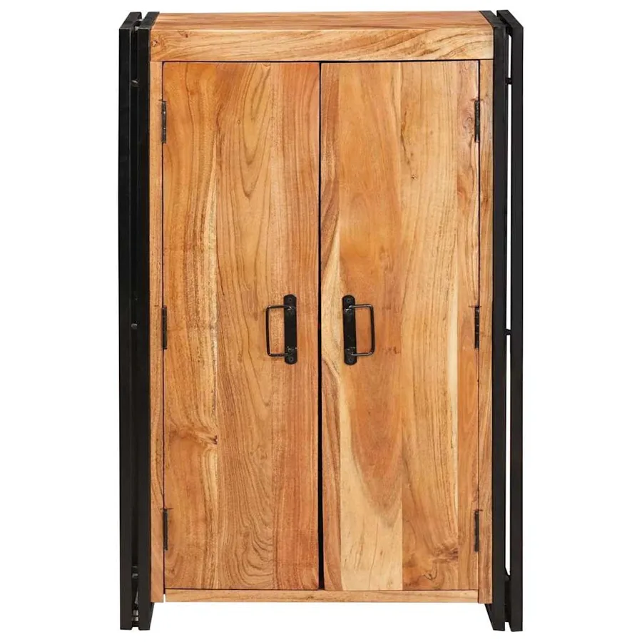 Highboard avec portes Marron Bois d'acacia massif et métal - 5