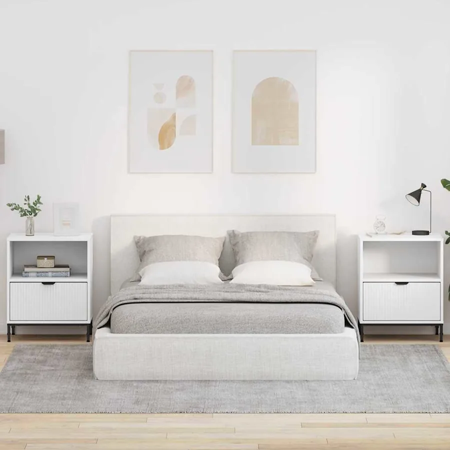 Cabinet de chevet 2 pcs Blanc 49 x 36 x 61 cm Bois d'ingénierie