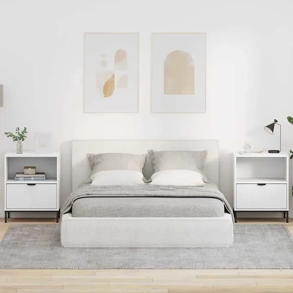 Cabinet de chevet 2 pcs Blanc 49 x 36 x 61 cm Bois d'ingénierie