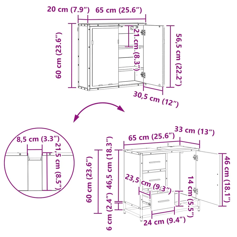 Ensemble de mobilier de salle de bain 2 pc Chêne artisanal - 16
