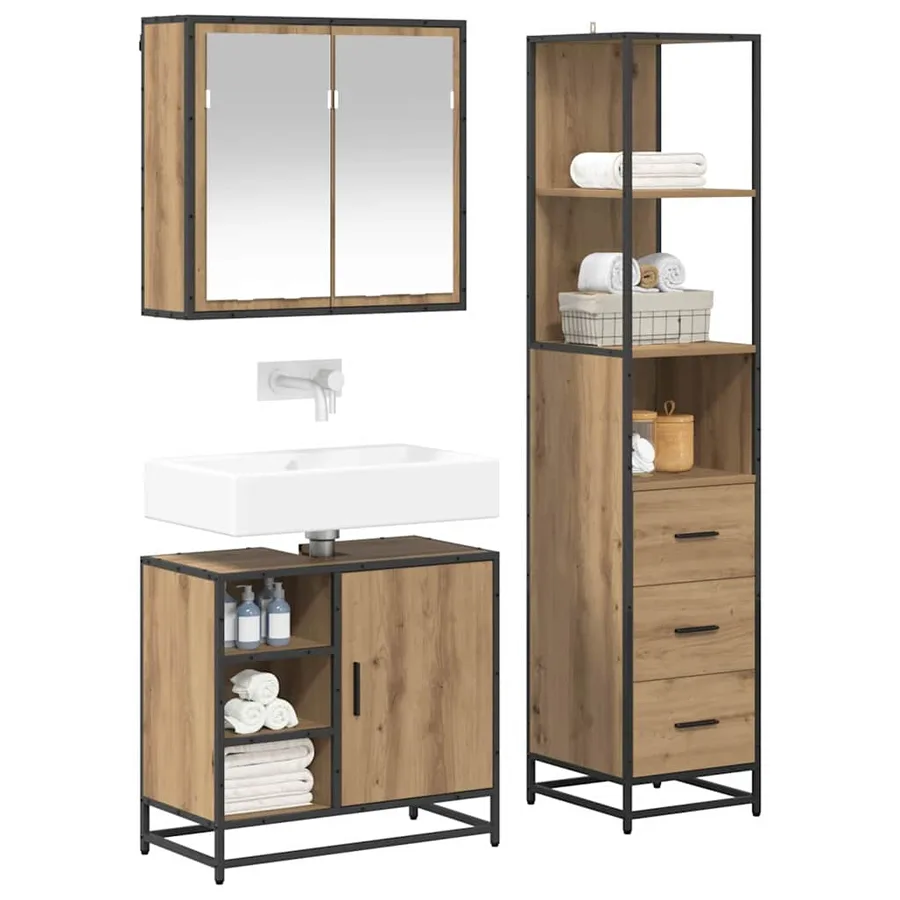 Ensemble de mobilier de salle de bain 3 pc Chêne artisanal - 3