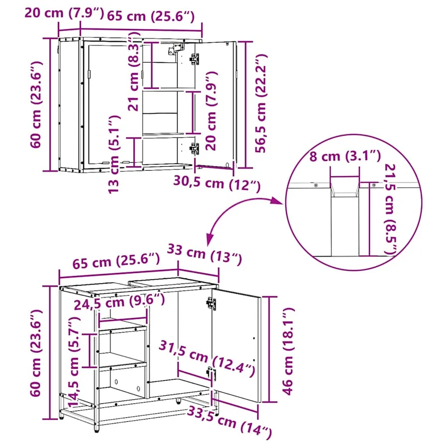 Ensemble de mobilier de salle de bain 4 pc Chêne artisanal - 17